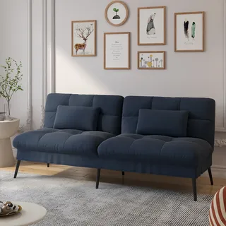 COMHOMA Schlafsofa mit Schlaffunktion, Futonbezug ausklappbar, Ecksofa, Gästesofa 3-Sitzer mit Verstellbarer Rückenlehne, Stoff