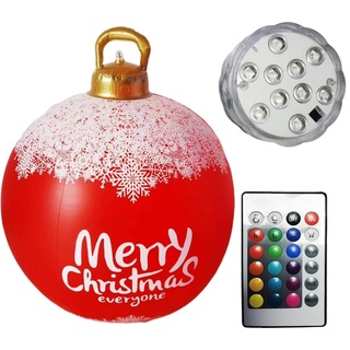 60cm Groß LED Weihnachtsbeleuchtung Weihnachtskugel Deko, Aufblasbar Kugeln Weihnachtsdeko Weihnachten Ball, Wasserdicht Weihnachtskugeln Ornamente mit Fernbedienung für Hochzeit Party (M)