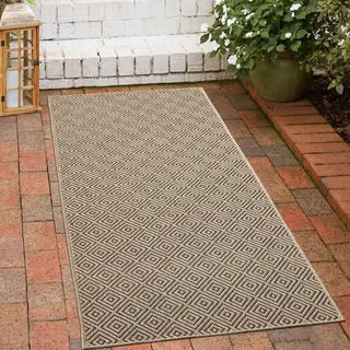 CARPETIA robuster Outdoorteppich Läufer Rautenmuster beige/schwarz robust Innen- und Außenbereich wetterfest Jute-Look 60 x 90 cm