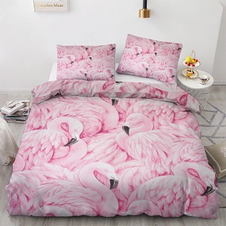 GEDAEUBA Sommer Bettwäsche 155x220 Flamingo - Rosa Bettbezug 155x220 3 teilig, Wendebettwäsche und Kissenbezug 80x80, Weiche & Atmungsaktive Mikrofaser Bettwäsche-Sets mit Reißverschluss