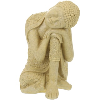 Relaxdays Buddha Figur geneigter Kopf, XL 60cm, Asia Deko, Gartenfigur, Dekofigur Wohnzimmer, Frost- & wetterfest, Sand, 10025662_778