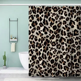 VASENA Leopardenmuster Duschvorhang 180x200 Persönlichkeit Bad Vorhäng Anti-Schimmel Textil Anti-Bakteriel 3D Wasserdicht Duschvorhang Badewanne mit 12 Hooks