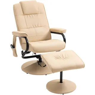 Homcom Massagesessel Kunstleder 84 x 95 x 77 cm Creme mit Hocker