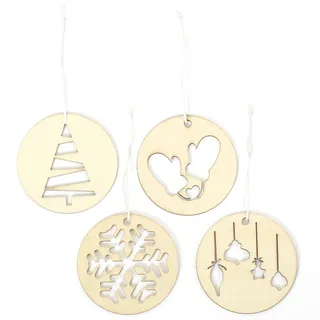 Papierdrachen Weihnachtsbaumschmuck aus Holz - 12 Klassische Anhänger, Natur - 4 Designs - stilvolle Weihnachtsdekoration 2025 für Baum & Geschenke