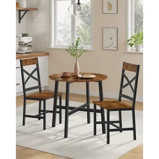 VASAGLE Essgruppe, Küchentisch mit 2 Holzstühle, rund, Esstisch-Set braun