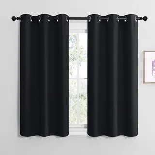 NICETOWN Vorhang Schwarz Blickdicht Kurze Gardinen mit Ösen 2er Set Thermovorhang Kälteschutz Fenster Gardine Modern Vorhänge Wohnzimmer Kurz Verdunkelungsvorhang Scheibengardinen, H137 x B107 cm