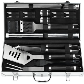 POLIGO 21PCS Grillzubehör Kit mit Grillmatte - Edelstahl Grillbesteck im Koffer Geschenke für Männer - Ideale Grillbesteck Set Geschenk für Männer und Frauen