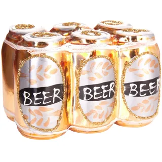 BRUBAKER Christbaumschmuck Mundgeblasene Weihnachtskugel Dosenbier Six-Pack, Tannenbaumanhänger für Bierfreunde aus Glas, handbemalt - 8 cm goldfarben|schwarz|silberfarben