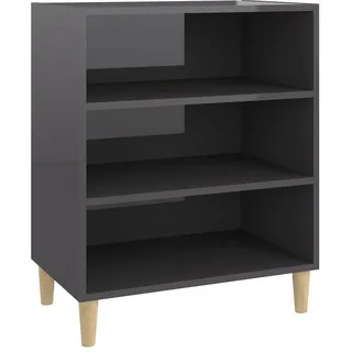 vidaXL Sideboard mit 3 Regalböden Bücherregal Standregal Beistellschrank Regal Bücherschrank Schrank Kommode Anrichte Hochglanz-Grau 57x35x70cm Holzwerkstoff