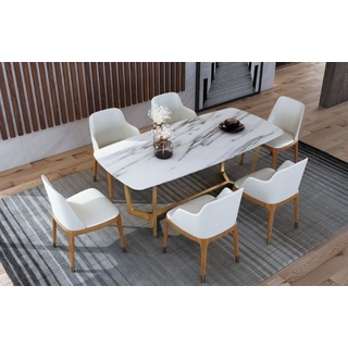 JVmoebel Esstisch, Luxus Designer Edelstahl Metall Ess Tisch Tische Wohn Zimmer 160x90cm Marmor Imi weiß