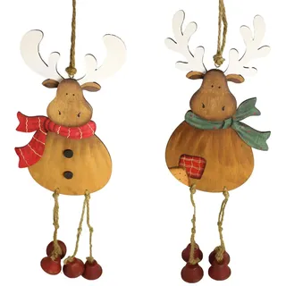 Gift Works Weihnachten 2x 40cm Holz Windspiele Geweih Rehe - 1 Rot 1 Grün