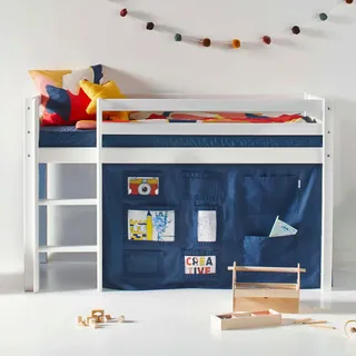 Hochbett HOPPEKIDS "ECO Dream, Kinderbett, Spielbett, Halbhohes Bett aus Massivholz", blau (weiß, creator blau), B:81cm H:105cm L:168cm, Kinderbett: 100% Massivholz: Nordische Kiefer, Vorhang: 100% Baumwolle, Matratzenbezug 100% Baumwolle, Matratze: Schaum, Hochbetten, Hochbett Kinderbett, inkl. Vorhang-Set Creator, Bettgröße & Matratze wählbar