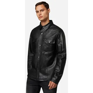 RICANO Langarmhemd Lederhemd Shirt-LS Lederhemd mit Druckknopfverschluss schwarz L