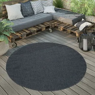 Paco Home - Outdoor Teppich Rund Wetterfest Balkon Terrasse Küchenteppich Modern Einfarbig 160 cm Rund, Navy-Blau