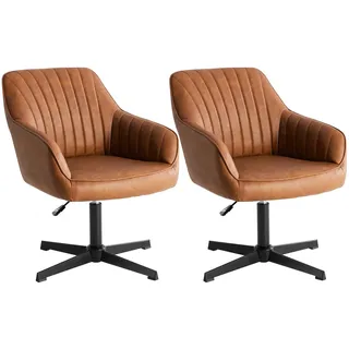 Sweetcrispy Esszimmerstühle, Küchenstuhl Drehbar & Höhenverstellbar - Leder Sessel Esstisch mit Armlehne, 360° Drehstuhl Esszimmer in Braun, 2 Stück