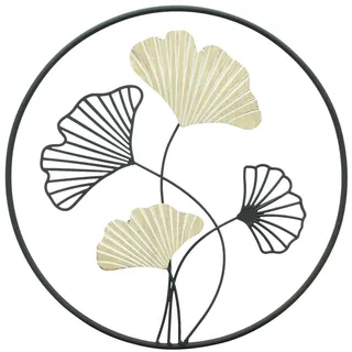 Dekoleidenschaft Wanddekoobjekt "Ginkgo" Wanddeko aus Metall & Holz, Ø 40 cm, Wandbild, Wandschmuck, Metalldeko, Wandobjekt schwarz