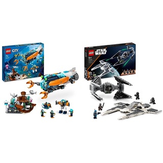 LEGO 60379 City Forscher-U-Boot Spielzeug, Unterwasser-Set mit Drohne, Mech & 75348 Star Wars Mandalorianischer Fang Fighter vs. TIE Interceptor Set