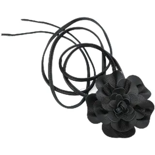 MIRROSI Damen Taillengürtel Blume aus Echtleder zu binden, Made in Italy, Einheitsgröße (Geeignet für einen Hüftumfang bis zum ca.150 cm) (Schwarz) - Einheitsgröße