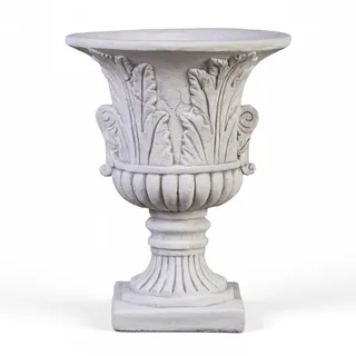 gartendekoparadies.de Blumenvase aus Steinguss, 46 cm hohe Pflanzschale antik für Garten & Terrasse, Pflanzgefäß auf Sockel, frostfest bis -30°C, 7 Liter