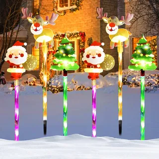 LED Gartenstecker Weihnachten, 6 Stück Weihnachtsbeleuchtung Außen, Weihnachtsmann Stableuchten, LED Garten Leuchtstäbe, Gartenleuchte Weihnachten, Balkon Weihnachts Deko Außen für Terrasse Garten