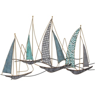 Adeco 3D Metall Segelboot Wandkunst, handgefertigte antike Oberfläche Metall Wandskulpturen nautische Dekor Ornamente, Metall Segelboot Küste Dekor Home Hotel Wohnzimmer Schlafzimmer Esszimmer (blau