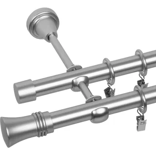 RENA Gardinenstange Vorhangstange 2-läufig - 19 mm - aus Metall - Lautlose Rollen - Komplettset - Chrom Matt 160cm |Prince