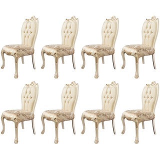Casa Padrino Luxus Barock Esszimmer Stuhl 8er Set Weiß / Gold - Prunkvolle Barockstil Küchen Stühle - Luxus Esszimmer Möbel im Barockstil - Barock Esszimmer Möbel - Barockstil Möbel