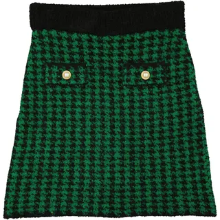 Mango Damen Strickrock mit Hahnentrittmuster grün - S