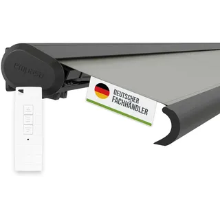 empasa elektrische Vollkassettenmarkise 'Profi' Kassettenmarkise | Gelenkarmmarkise Markise Sonnenmarkise Sonnenschutz komplett vormontiert, Farbe:hellgrau, Größe:6 x 3.5 m
