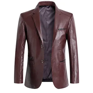 CIDCIJN Herren Lederjacke - Blazer Herren Frühling Herbst Business Slim Fit Herren Anzug Jacken Mode Leder Blazer Herren Jacke Übergröße, Burgund, 7XL - 7XL