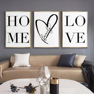 EXQULEG 3-teiliges Premium Poster-Set,Schwarz und Weiß Wandposter Posterset,Ohne Rahmen,Wand Deko Bild,Wandschmuck für Schlafzimmer und Wohnzimmer (Home,50x70cm)