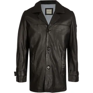 Wintermantel BUGATTI "BUPAOLO", Herren, Gr. 56, schwarz, Obermaterial: 100% Lammleder LEL. Futter: 50% Baumwolle CO. 50% Polyester PES. 50% Baumwolle CO. 50% Polyester PES., uni, slim fit, V-Ausschnitt, Mäntel Wintermantel, mit Reverskragen