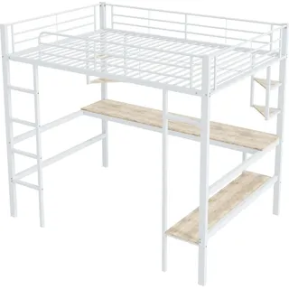 Bettgestell Metallbett, Eisenbett,Hochbett mit Schreibtisch,mit vier kleinen Regalen und einem großen Bücherregal für Kinder, Jugendliche