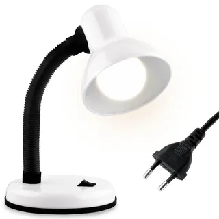 Lumiled Schreibtischlampe klassisch Leselampe Tischleuchte Flexibler Hals Arbeitsleuchte mini Nachttischlampe E27 Fassung Tischlampe aus Metall Kinderzimmer für Lesen Studieren Mädchen Junge weiß