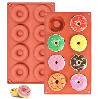 weiclianhp 2 Stück Donuts Backform, 8 Hohlraum Donut Backform Backformen Silikon, Donut form für Kuchen Keks Bagels Muffins, Donutform Silikon Backformen Geschirrspüler, Backofen, Mikrowelle