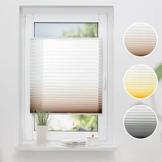 K-HOME Plissee Farbverlauf Sunrise 40 x 130 cm Braun/Weiß