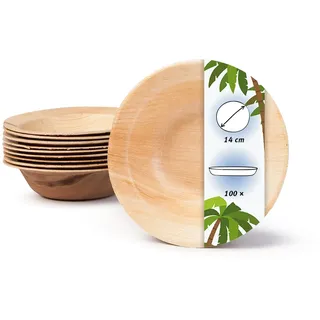 onlyleaf 100 Stück tiefe Einwegteller Ø 14cm Suppenteller Palmblatt-Teller, Schale für Suppe und Eintöpfe, Partys und Catering, biologisch abbaubar