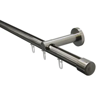 GARDINIA ISA, 1-Lauf mit Innenlauf, Komplettgarnitur inkl. Träger, Endstücke, Befestigungsmaterial, 25 Gleiter, Länge 180 cm, Durchmesser 20 mm, Metall, Edelstahl-Optik