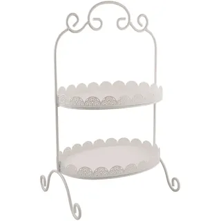 Grafelstein Etagere Amalia – Vintage-Stil Etagère, H46 x B28 x T21,5 cm, Weißes Metall, 2 Ovale Plateaus, Spitzenband-Optik – Dekorative Ablage für Ihr Zuhause