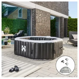 HOME DELUXE Whirlpool DROP inkl. Kissen, Getränkehalter und Sonnendach, für 6 Personen, 130 Luftdüsen, Aufblasbarer Whirlpool schwarz