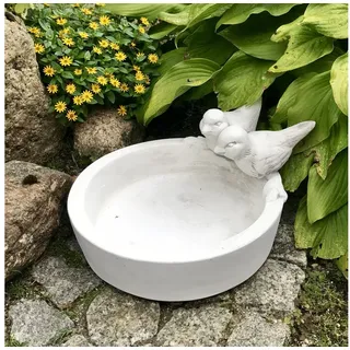 gartendekoparadies.de Gartenfigur Massive Vogeltränke Vogelbad Motiv Vögel, Gewicht 7 kg, Frostsicher grau