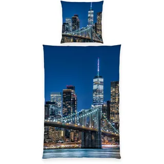 Herding New York One World Trade Center Brooklyn Bridge Skyline Bettwäsche glatt Empire State Building 135 x 200 cm Kissen 80 x 80 cm 100% Mikrofaser NEU Wow - All-In-One-Outlet-24 -