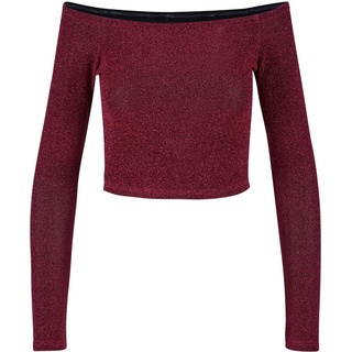 Urban Classics Langarmshirt - Ladies Off Shoulder Glitter Longsleeve - L bis XXL - für Damen - Größe XL - burgund - XL