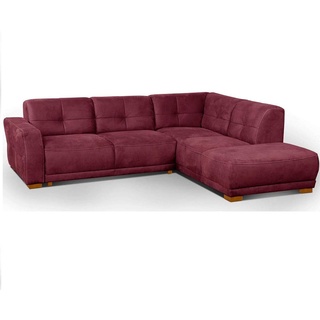 Cavadore Schlafsofa Modeo, mit Federkern, Sofa in L-Form mit Schlaffunktion im modernen Landhausstil, Holzfüße, 261 x 77 x 214, Lederoptik, rot