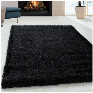 Hochflor-Teppich Runder Teppich BRILLIANT BLACK 200 X 200cm, SchönesWohnen24 schwarz 200 cm x 200 cmSchönesWohnen24