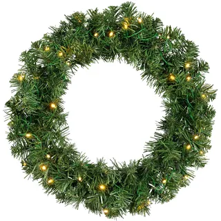 LED Tannenkranz in grün warm weiß beleuchtet - 45 cm - Weihnachtskranz Batterie betrieben mit 8 Funktionen - Weihnachts Deko Türkranz