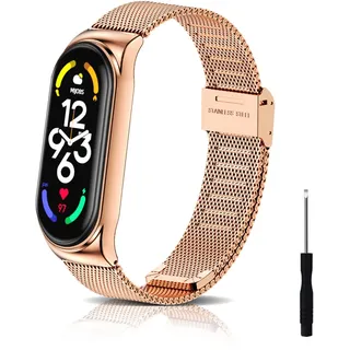 KeeFos Metall Armband Kompatibel mit Xiaomi Smart Band 7, Herren Damen Uhrenarmband, Edelstahl Metall Ersatzarmband für Xiaomi Mi Band 7 - Roségold