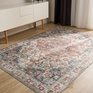 benuta Basic Waschbarer Teppich George - Multicolor 300x400 cm - Kunstfaser - Rechteckig & im Style: Vintage, Elegant, Retro - Pflegeleicht für Wohnzimmer Schlafzimmer