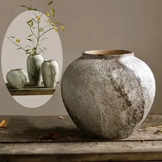 Denique Rustikale Keramik-Blumenvase, Vintage-Stil, hohe Bodenvase, Bauernhaus-Dekor, große Vasen für Wohnzimmer, Eingangsbereich, Tischdekoration, Terrakotta-Vasen, Töpferei, Tonvase (A-22 cm)