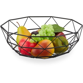 Relaxdays Obstschale Metall, eckiger Obstkorb, HBT: 13, 5x34,5 cm, Drahtkorb für Früchte & Gemüse, modern, schwarz